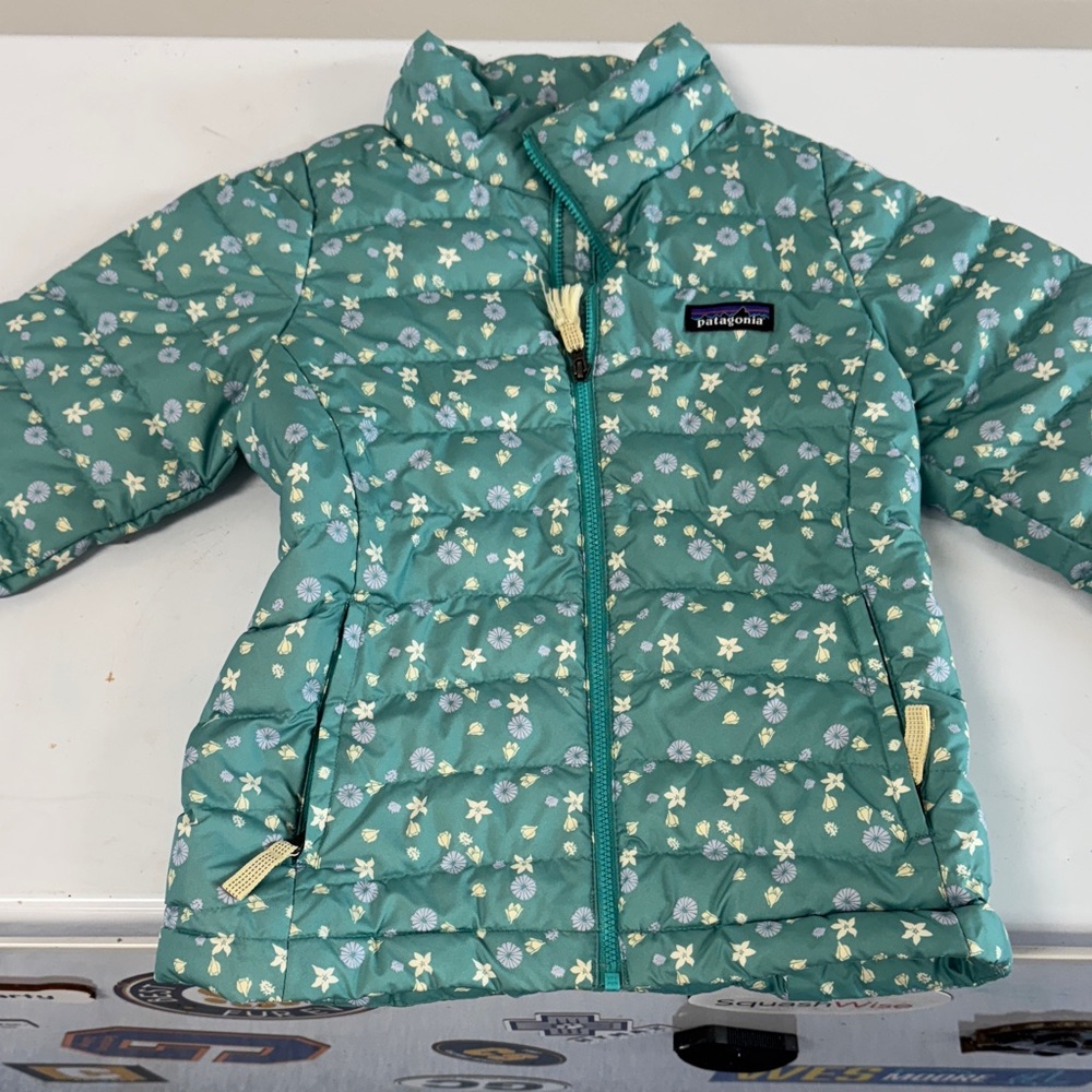 Kids Patagonia Teal Floral Puffer Jacket